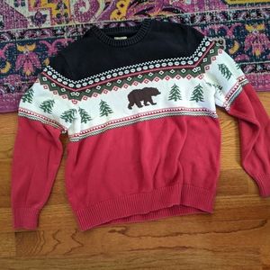 St Johns Bay Thick Cotton Holiday Festive Bear Forest Sweater Men's L